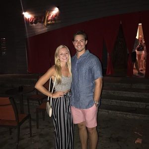 Long pinstriped trousers